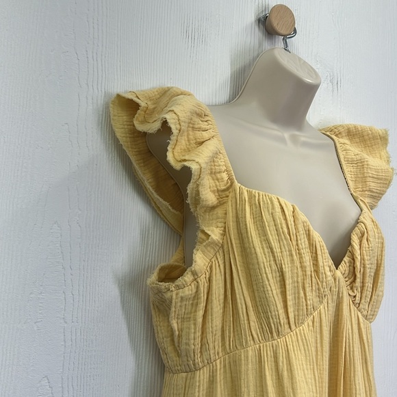 Free The Roses - Yellow Sweetheart With Raw Edges Details Maxi Dress Size  Large - Picture 7 of 14